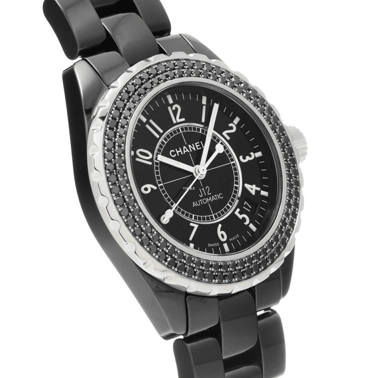 CHANEL,J12 38mm,38mm,Ceramic,Black,Automatic,Day,Sapphire,Crystal Glass,H1417