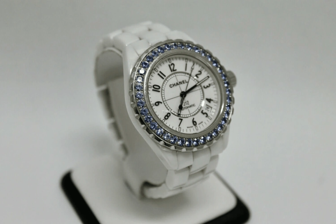 CHANEL,J12 38mm,38mm,Ceramic,White,Automatic,Day,Sapphire,Crystal Glass,H1180