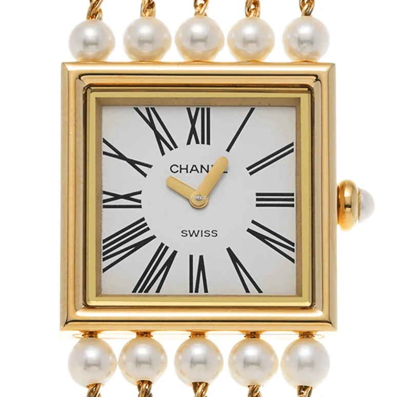 CHANEL,Mademoiselle Privé 22mm,22mm,Yellow Gold,White,Quartz,Sapphire,Crystal Glass,Square,H0007