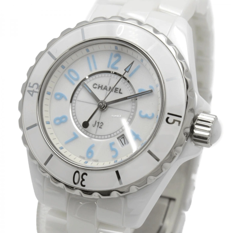 CHANEL,J12 33mm,33mm,Ceramic,Blue,White,Quartz,Day,Sapphire,Crystal Glass,H3826