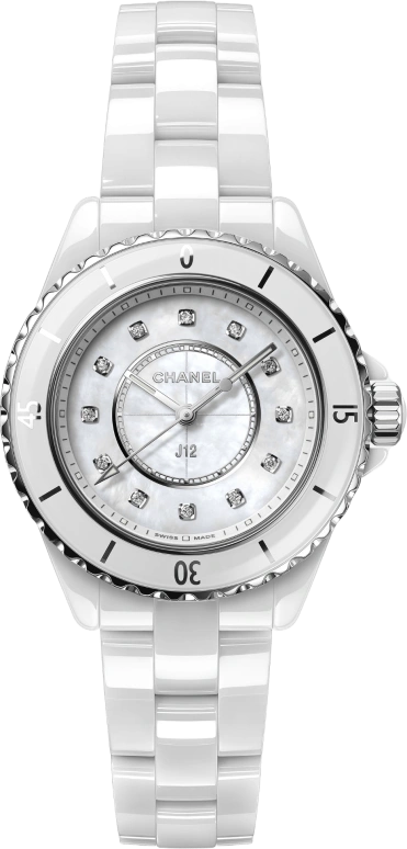 CHANEL,J12 33mm,33mm,Stainless Steel,Ceramic,White,Sapphire,Crystal Glass,H5704