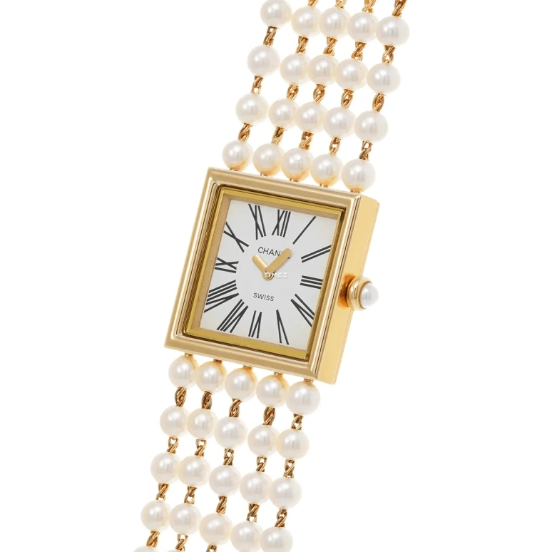CHANEL,Mademoiselle Privé 22mm,22mm,Yellow Gold,White,Quartz,Sapphire,Crystal Glass,Square,H0007