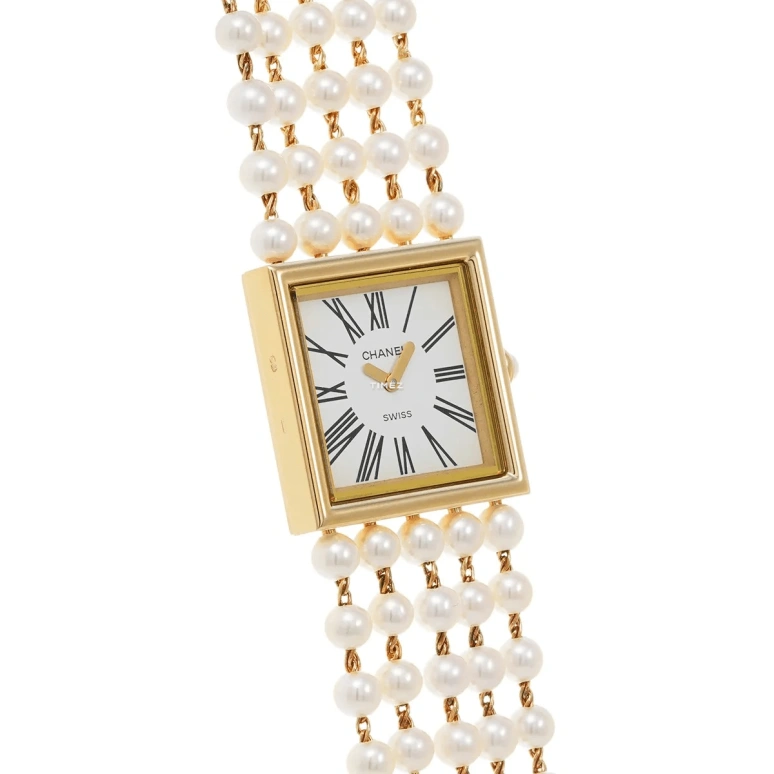 CHANEL,Mademoiselle Privé 22mm,22mm,Yellow Gold,White,Quartz,Sapphire,Crystal Glass,Square,H0007