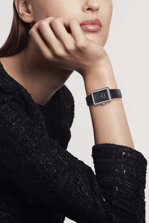 CHANEL,BOY·FRIEND 27.90x21.50mm,27.90x21.50mm,Stainless Steel,Black,Sapphire,Crystal Glass,Rectangular,H6586