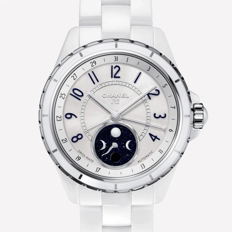 CHANEL,J12 38mm,38mm,Ceramic,White,Automatic,Moonphase,Day,H3405