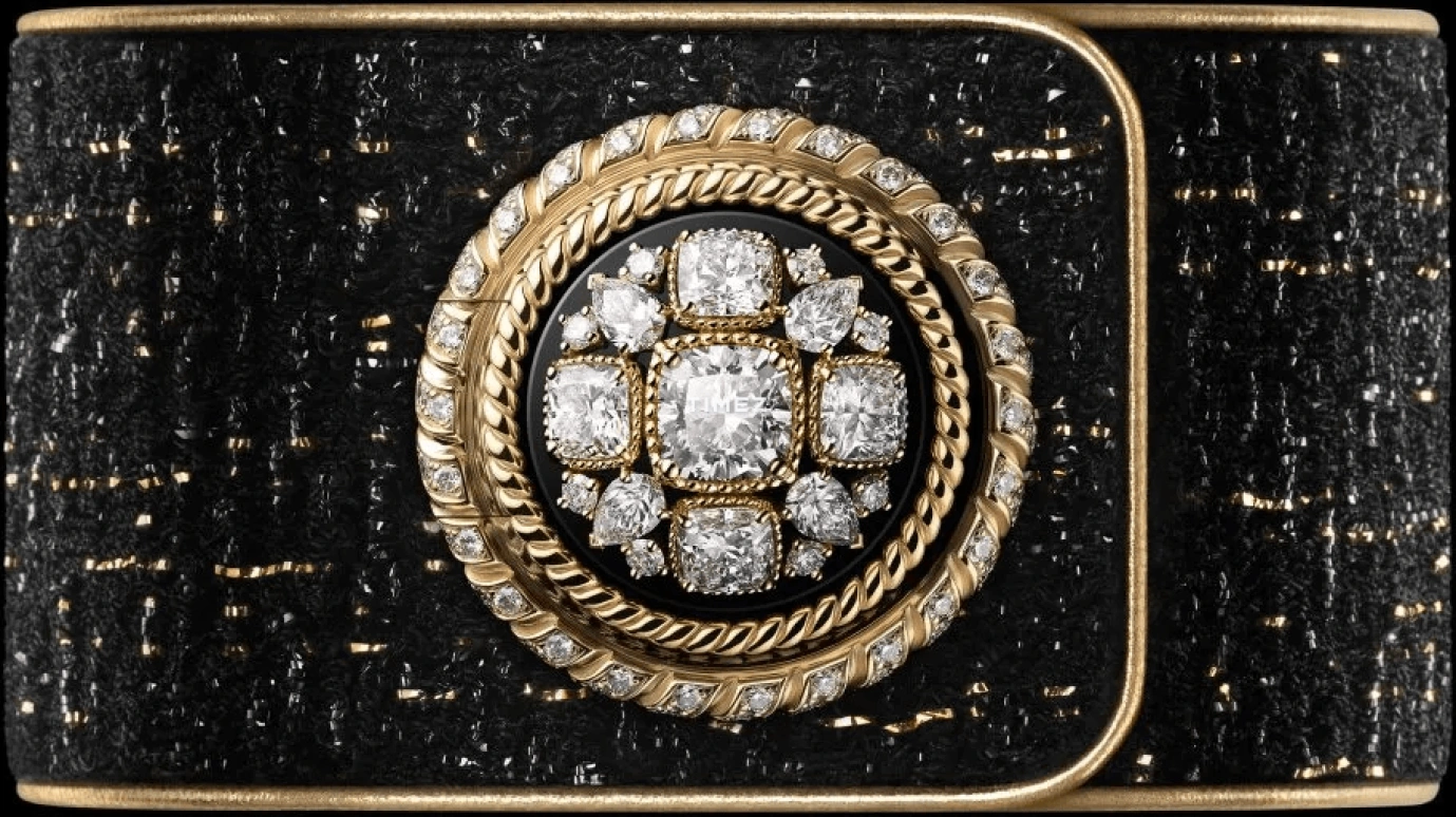 CHANEL,Mademoiselle Privé 25mm,25mm,Yellow Gold,Silver White,Quartz,Cushion,H6470