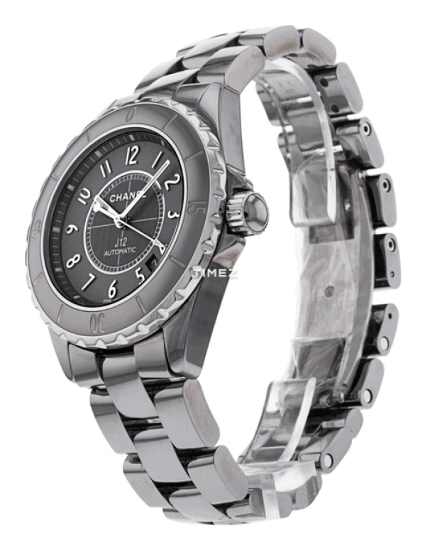CHANEL,J12 38mm,38mm,Ceramic,Grey,Automatic,Day,Sapphire,Crystal Glass,H2979