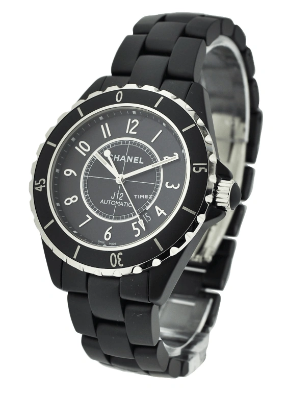 CHANEL,J12 42mm,42mm,Stainless Steel,Ceramic,Black,Automatic,Day,Sapphire,Crystal Glass,H3131