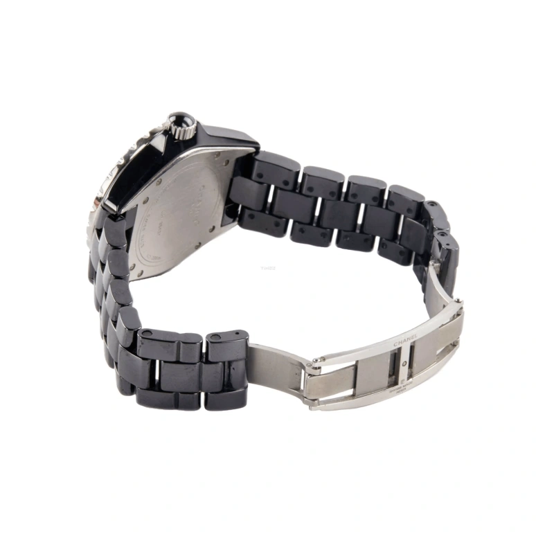 CHANEL,J12 38mm,38mm,Ceramic,Stainless Steel,Black,Automatic,Day,Sapphire,Crystal Glass,H1174