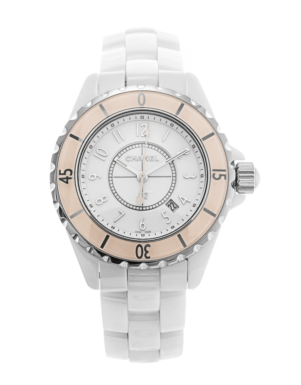 CHANEL,J12 33mm,33mm,Stainless Steel,Ceramic,White,Quartz,Day,Sapphire,Crystal Glass,H4467