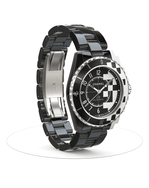 CHANEL,J12 38mm,38mm,Stainless Steel,Ceramic,Black,Automatic,Sapphire,Crystal Glass,Other,H7988
