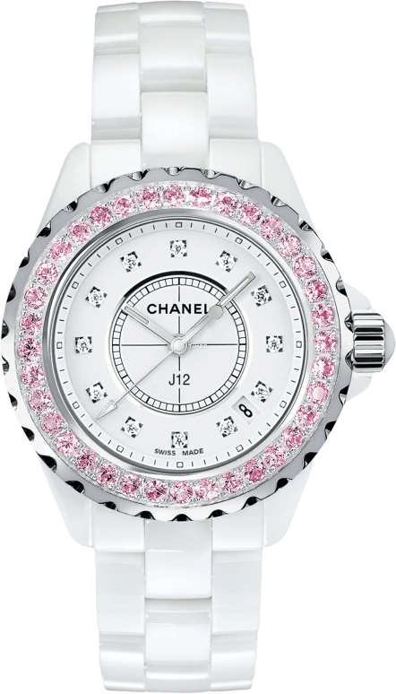 CHANEL,J12 33mm,33mm,Ceramic,White,Quartz,Day,Sapphire,Crystal Glass,H2010
