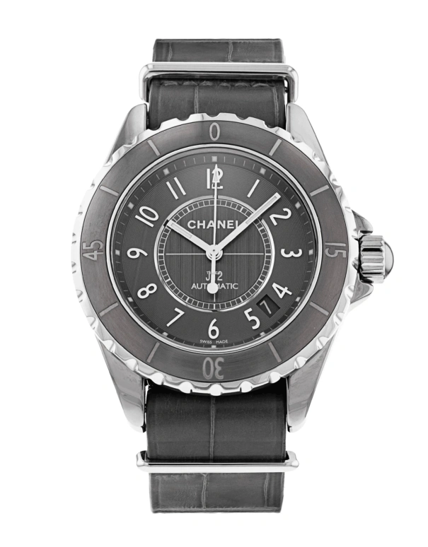 CHANEL,J12 38mm,38mm,Titanium,Ceramic,Black,Grey,Automatic,Day,Sapphire,Crystal Glass,H4187