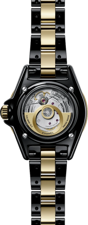 CHANEL,J12 33mm,33mm,Stainless Steel,Yellow Gold,Sapphire,Black,Automatic,In-house Caliber,Sapphire,Crystal Glass,H10328