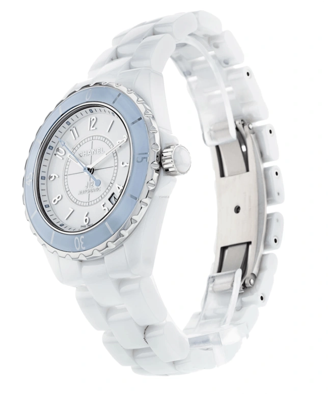 CHANEL,J12 38mm,38mm,Stainless Steel,Ceramic,White,Automatic,Day,Sapphire,Crystal Glass,H4341