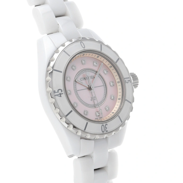 CHANEL,J12 33mm,33mm,Stainless Steel,Ceramic,Pink Red,Red,Quartz,Sapphire,Crystal Glass,Round,H5513