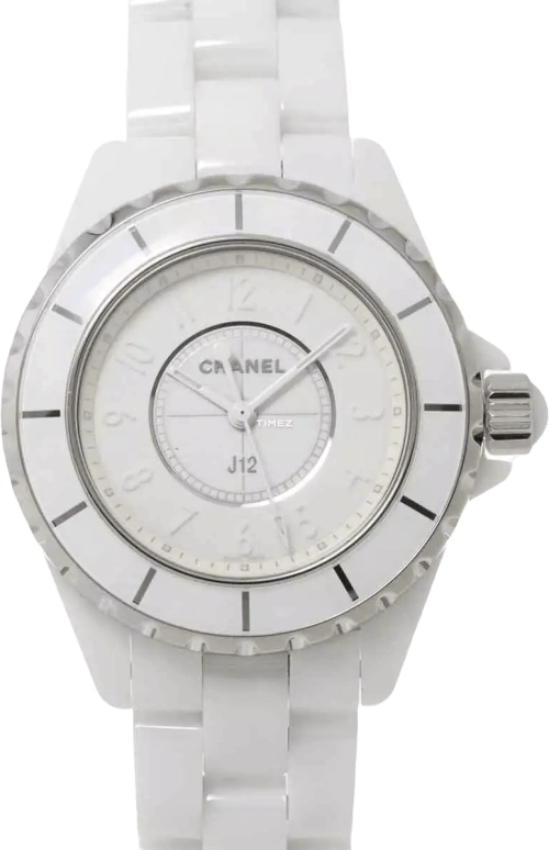 CHANEL,J12 33mm,33mm,Ceramic,White,Quartz,Sapphire,Crystal Glass,Round,H3442