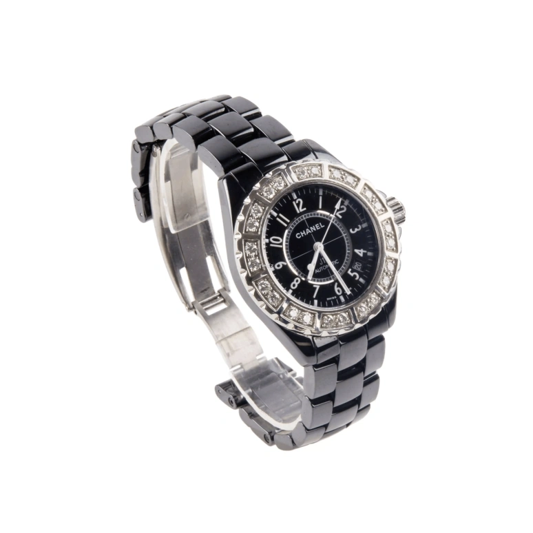 CHANEL,J12 38mm,38mm,Ceramic,Stainless Steel,Black,Automatic,Day,Sapphire,Crystal Glass,H1174