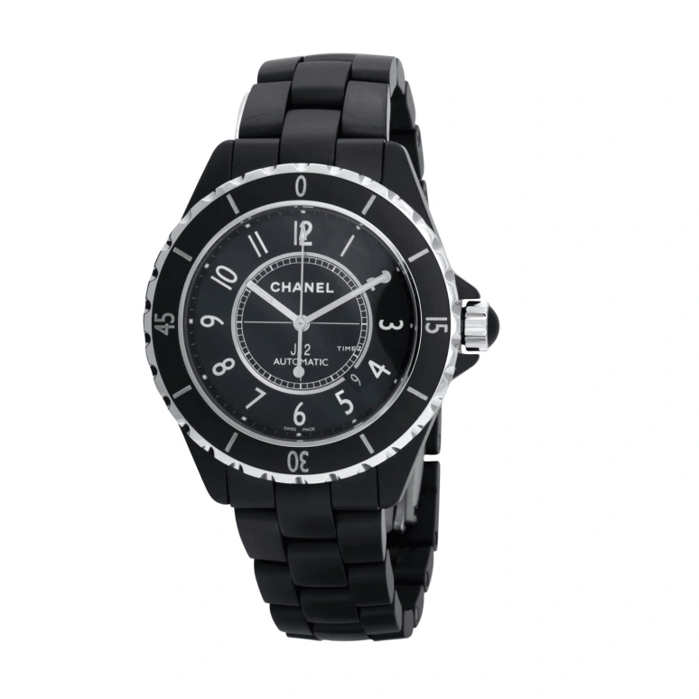 CHANEL,J12 42mm,42mm,Stainless Steel,Ceramic,Black,Automatic,Day,Sapphire,Crystal Glass,H3131