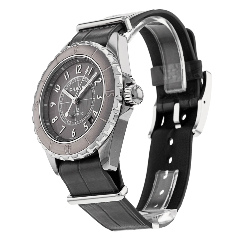 CHANEL,J12 38mm,38mm,Titanium,Ceramic,Black,Grey,Automatic,Day,Sapphire,Crystal Glass,H4187