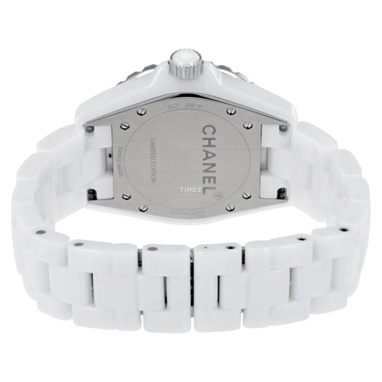 CHANEL,J12 38mm,38mm,Stainless Steel,Ceramic,White,Automatic,Day,Sapphire,Crystal Glass,H4465