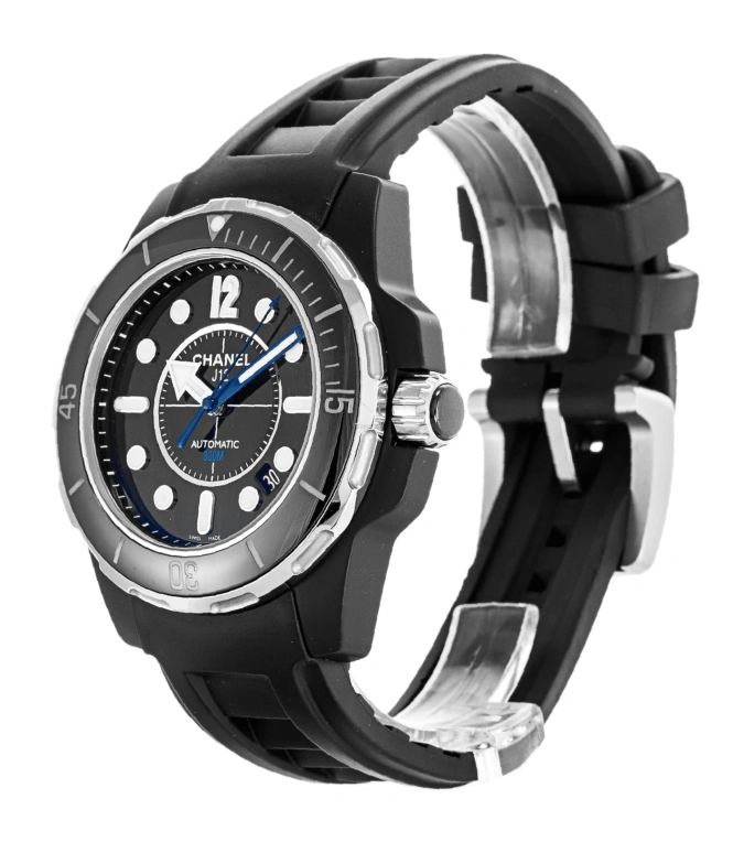 CHANEL,J12 42mm,42mm,Ceramic,Black,Automatic,Day,Sapphire,Crystal Glass,H2558