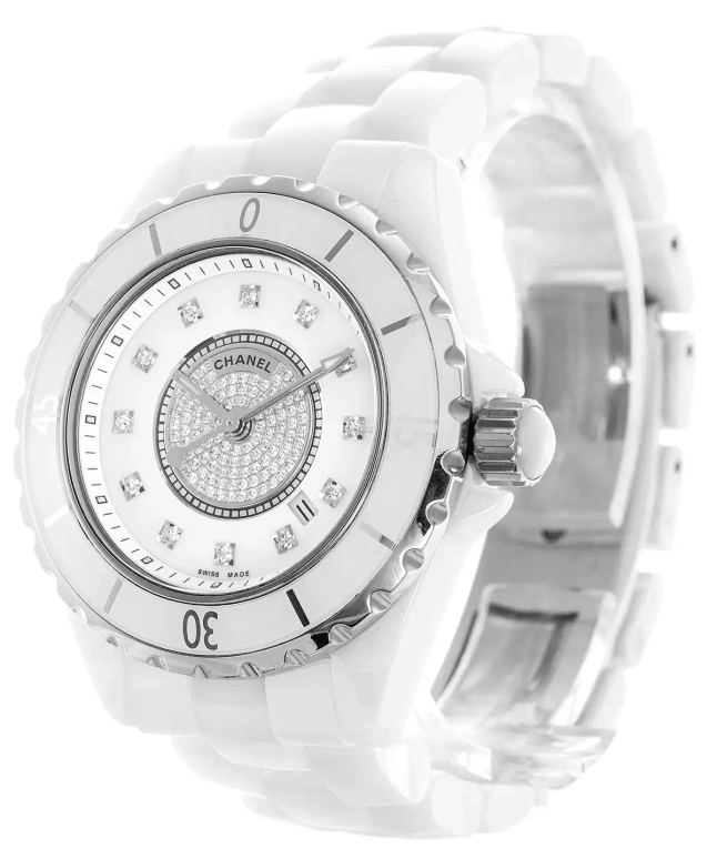 CHANEL,J12 33mm,33mm,Ceramic,White,Sapphire,Crystal Glass,Setting,Diamonds,H2123