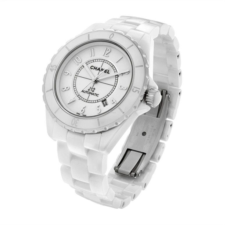 CHANEL,J12 42mm,42mm,Ceramic,White,Automatic,Day,Sapphire,Crystal Glass,H2981