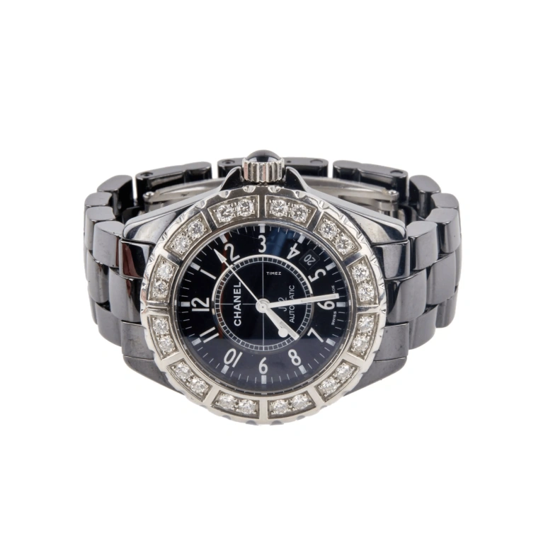 CHANEL,J12 38mm,38mm,Ceramic,Stainless Steel,Black,Automatic,Day,Sapphire,Crystal Glass,H1174