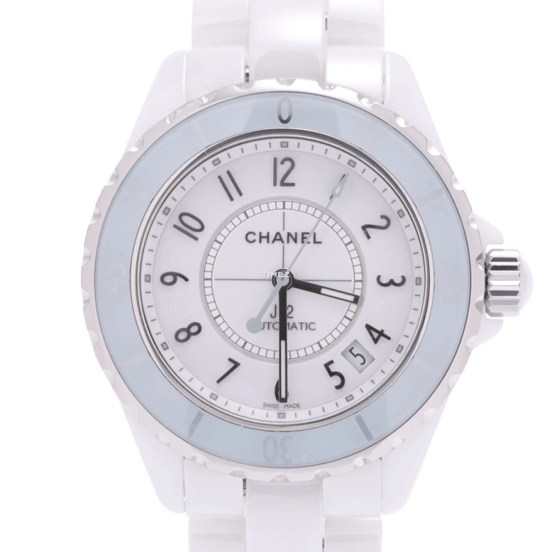 CHANEL,J12 38mm,38mm,Stainless Steel,Ceramic,White,Automatic,Day,Sapphire,Crystal Glass,H4465