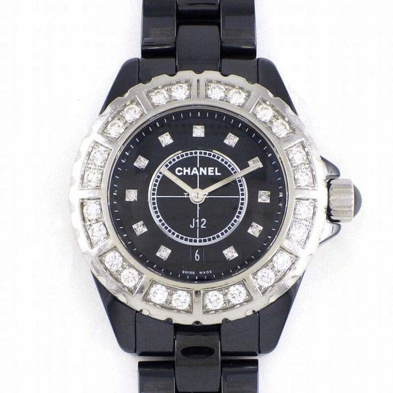 CHANEL,J12 33mm,33mm,Ceramic,Black,Quartz,Day,Sapphire,Crystal Glass,H2427