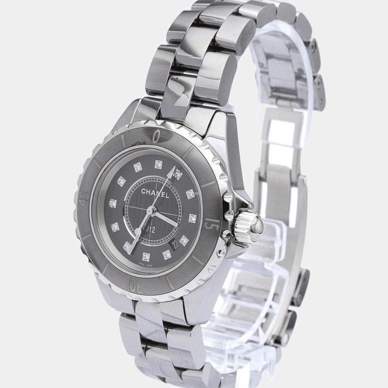 CHANEL,J12 33mm,33mm,Titanium,Ceramic,Silver,Grey,Quartz,Day,Sapphire,Crystal Glass,H3241