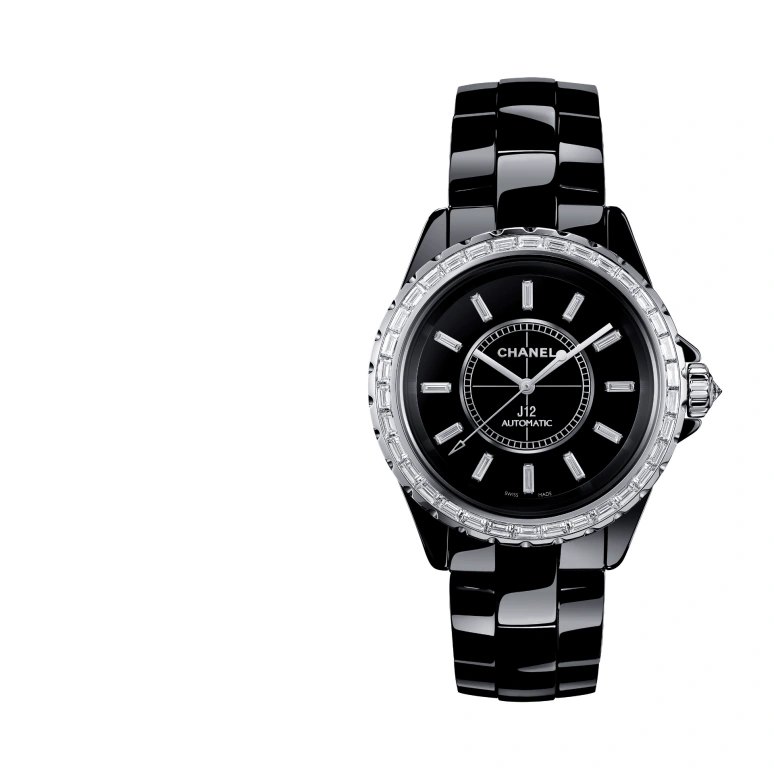 CHANEL,J12 38mm,38mm,White Gold,Ceramic,Black,Sapphire,Crystal Glass,Step Cut,Setting,Diamonds,H3384