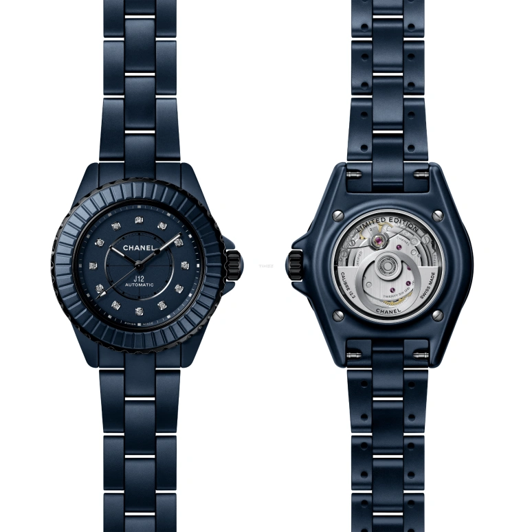 CHANEL,J12 33mm,33mm,Ceramic,Stainless Steel,Blue,Automatic,In-house Caliber,Sapphire,H9657