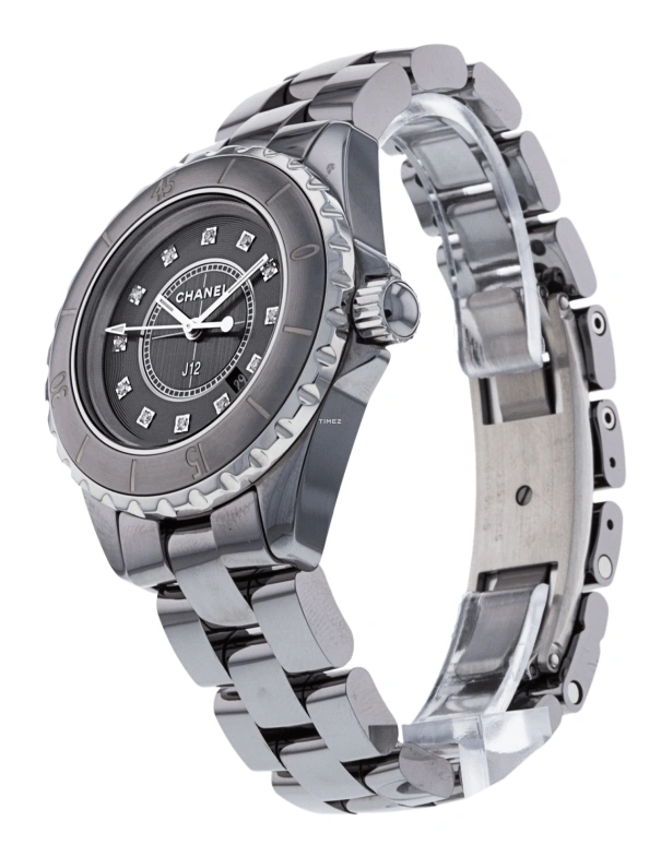 CHANEL,J12 38mm,38mm,Ceramic,Black,Grey,Automatic,Day,Sapphire,Crystal Glass,H3242