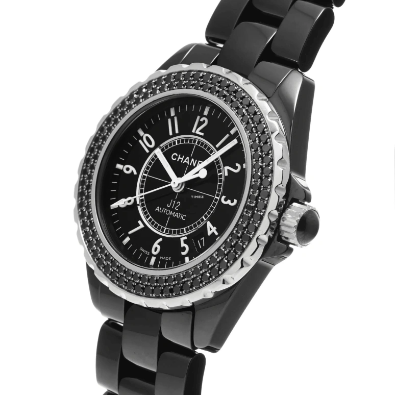 CHANEL,J12 38mm,38mm,Ceramic,Black,Automatic,Day,Sapphire,Crystal Glass,H1417