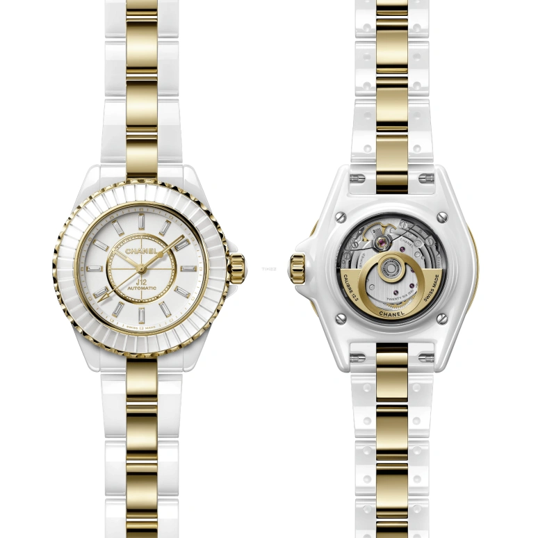 CHANEL,J12 33mm,33mm,Ceramic,Yellow Gold,Sapphire,White,Automatic,In-house Caliber,Sapphire,Crystal Glass,H10327