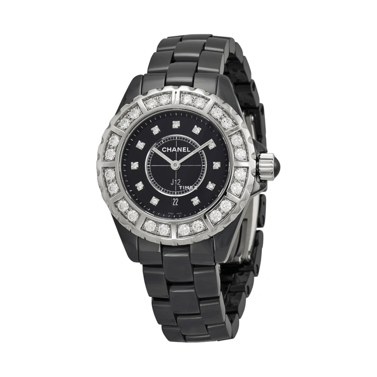 CHANEL,J12 33mm,33mm,Ceramic,Black,Quartz,Day,Sapphire,Crystal Glass,H2427