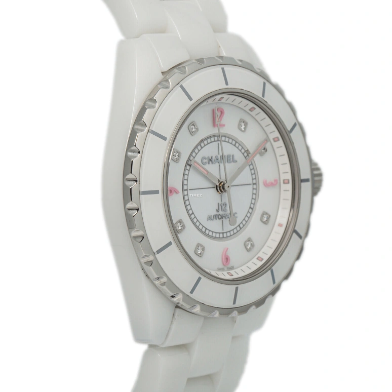 CHANEL,J12 38mm,38mm,Stainless Steel,Ceramic,Pink Red,Red,White,Automatic,Sapphire,Crystal Glass,Round,H4864