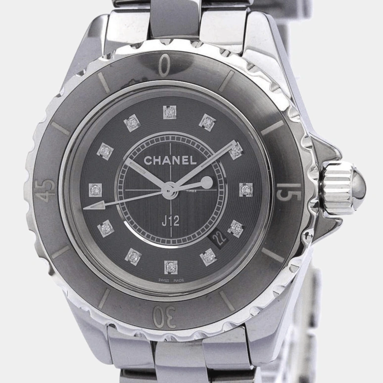 CHANEL,J12 33mm,33mm,Titanium,Ceramic,Silver,Grey,Quartz,Day,Sapphire,Crystal Glass,H3241