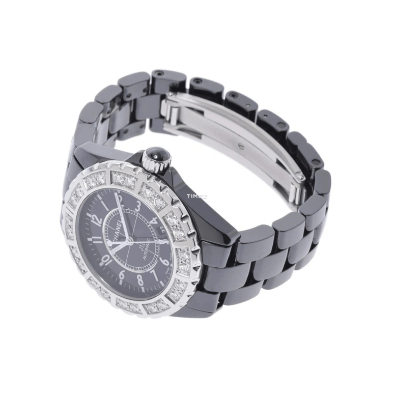 CHANEL,J12 38mm,38mm,Ceramic,Stainless Steel,Black,Automatic,Day,Sapphire,Crystal Glass,H1174