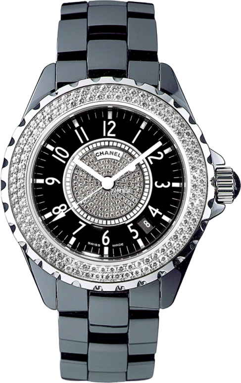 CHANEL,J12 33mm,33mm,Ceramic,Black,Sapphire,Crystal Glass,Closed,H1708