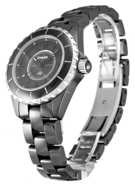 CHANEL,J12 33mm,33mm,Stainless Steel,Ceramic,Black,Quartz,Sapphire,Crystal Glass,Round,H3828
