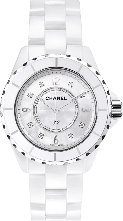 CHANEL,J12 38mm,38mm,Ceramic,White,Sapphire,Crystal Glass,H3214