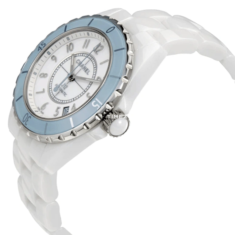 CHANEL,J12 38mm,38mm,Stainless Steel,Ceramic,White,Automatic,Day,Sapphire,Crystal Glass,H4465