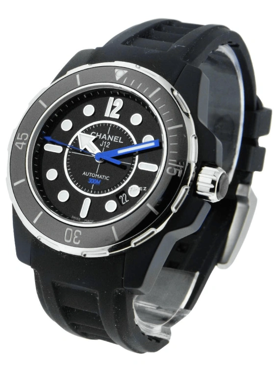 CHANEL,J12 42mm,42mm,Ceramic,Black,Automatic,Day,Sapphire,Crystal Glass,H2558