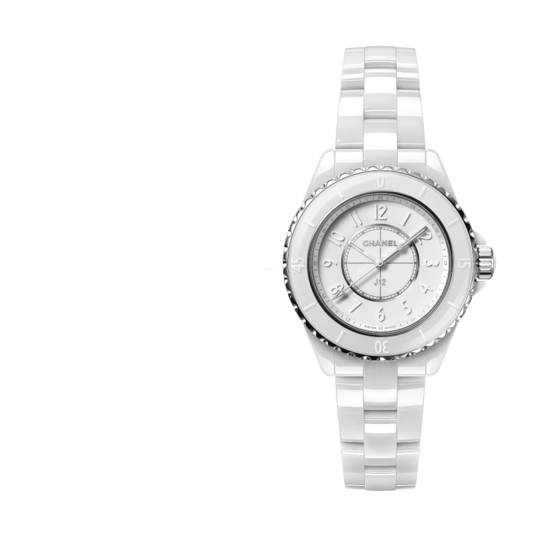 CHANEL,J12 33mm,33mm,Ceramic,White,Sapphire,Crystal Glass,H6345