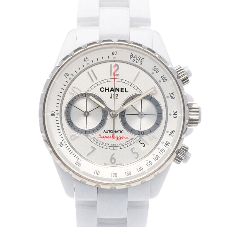 CHANEL,J12 41mm,41mm,Stainless Steel,Ceramic,White,Quartz,Chronograph,Day,H3410