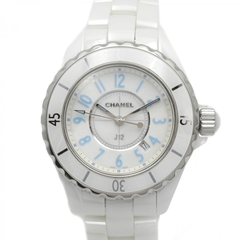 CHANEL,J12 33mm,33mm,Ceramic,Blue,White,Quartz,Day,Sapphire,Crystal Glass,H3826