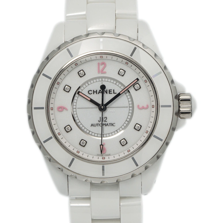 CHANEL,J12 38mm,38mm,Stainless Steel,Ceramic,Pink Red,Red,White,Automatic,Sapphire,Crystal Glass,Round,H4864